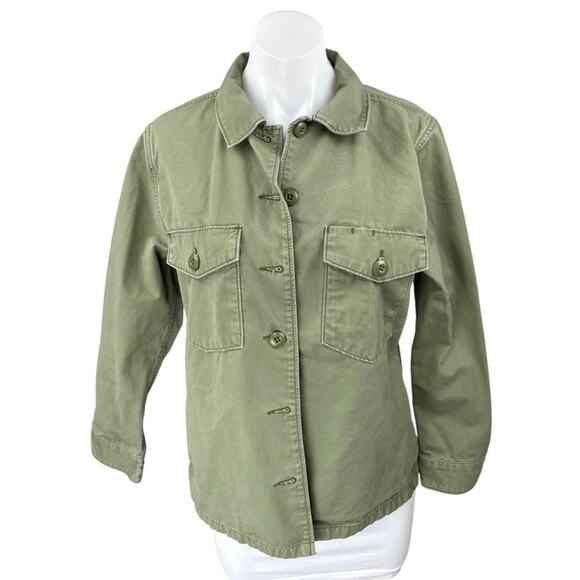 Levi's Women's Army Green Button Down Long Sleeve Pockets Shirt Jacket Top Sz S - Picture 1 of 5